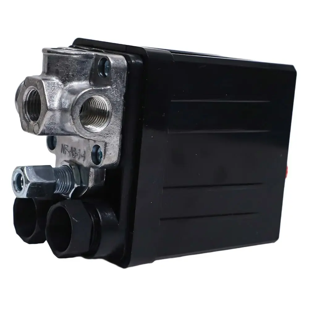 

Переключатель давления воздушного компрессора с пневматическим управлением, 1/4-портовый коллектор, черный автоматический переключатель давления воздуха, 90-120 фунтов на квадратный дюйм, 220 В, 15 А