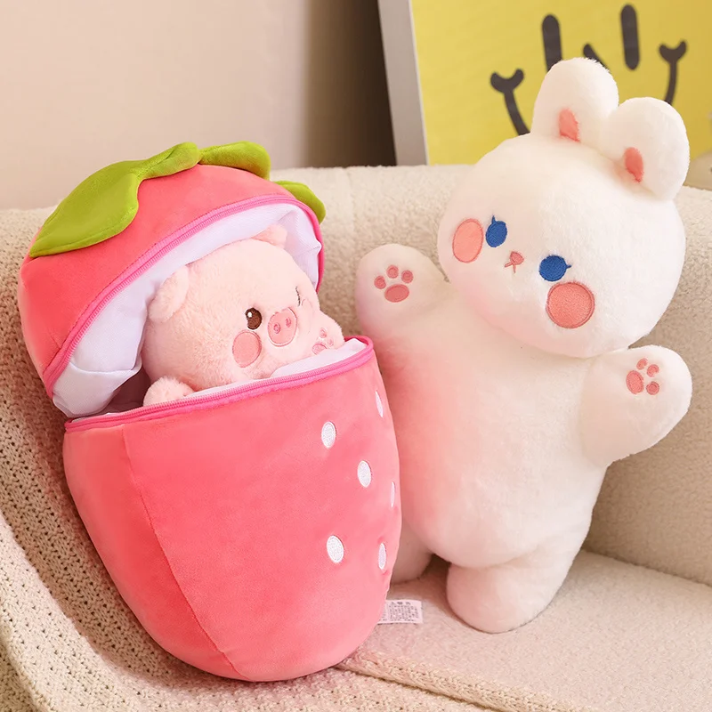 80CM Kawaii Taiyaki Cat Fruit Rabbit Plush Toys Animals Nest Throw Pillow Fish Cushion Dolls Birthday Gifts for Girls Home Decor