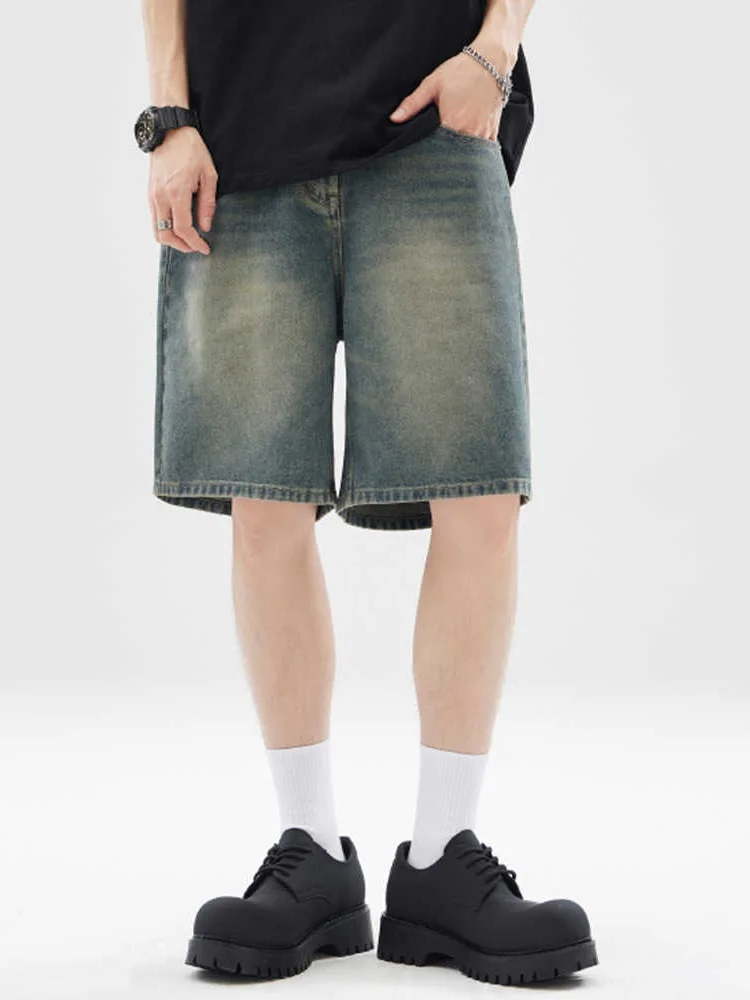 

American Washed Vintage Blue Jeans Shorts Men Summer Casual Straight Loose Five-Quarter Pants Youth Fashion Casual Shorts