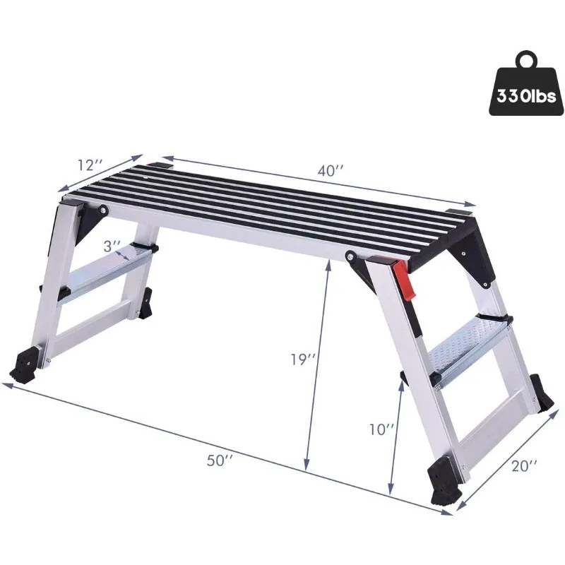 Giantex Aluminum Platform Non-Slip Folding Work Bench Drywall Stool Ladder 330lbs Capacity