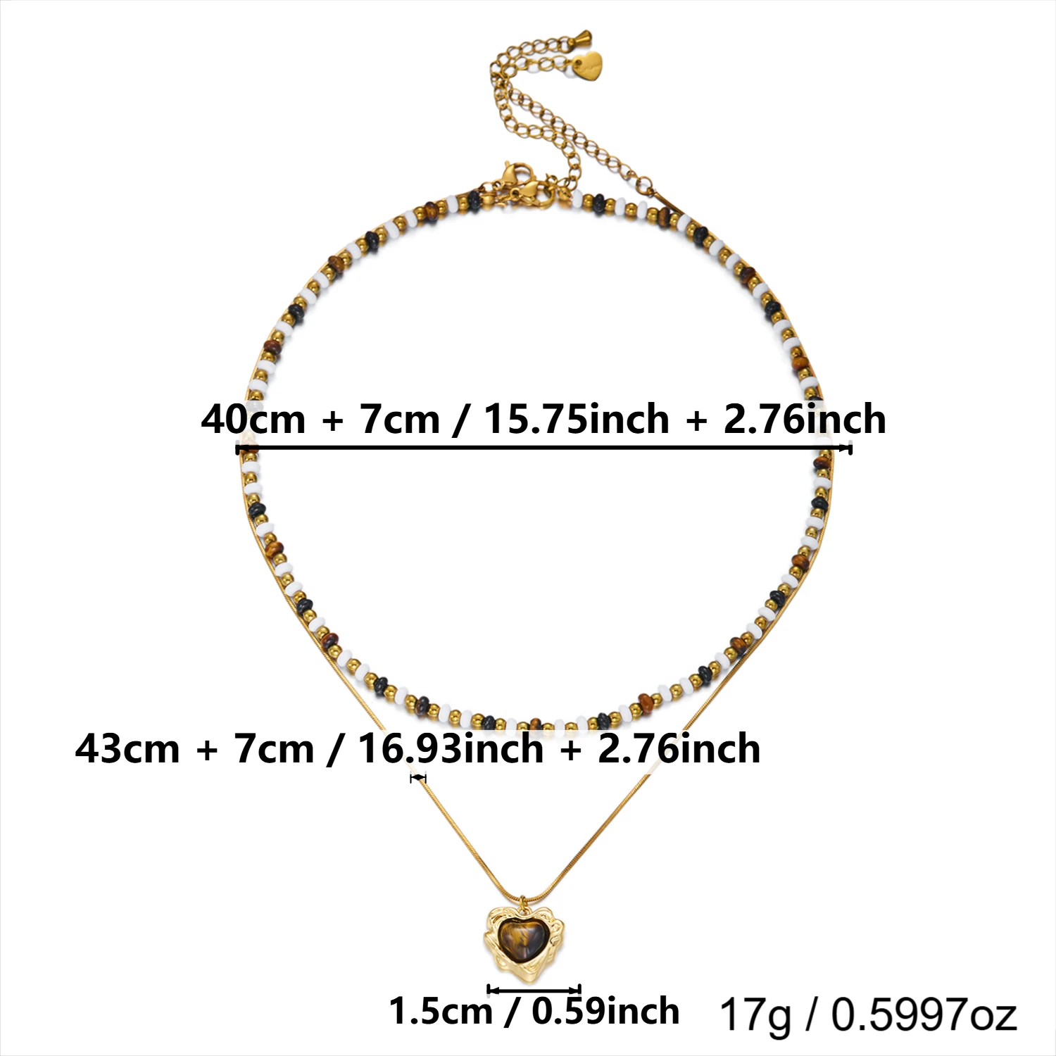 Maillard Tigerauge-Stein Edelstahl Mehrschichtige Halskette für Frauen, Heilende Sonnenstrahl-Perlenkette, Schlangenkette-Set, Party-Schmuckgeschenk – Detail 10