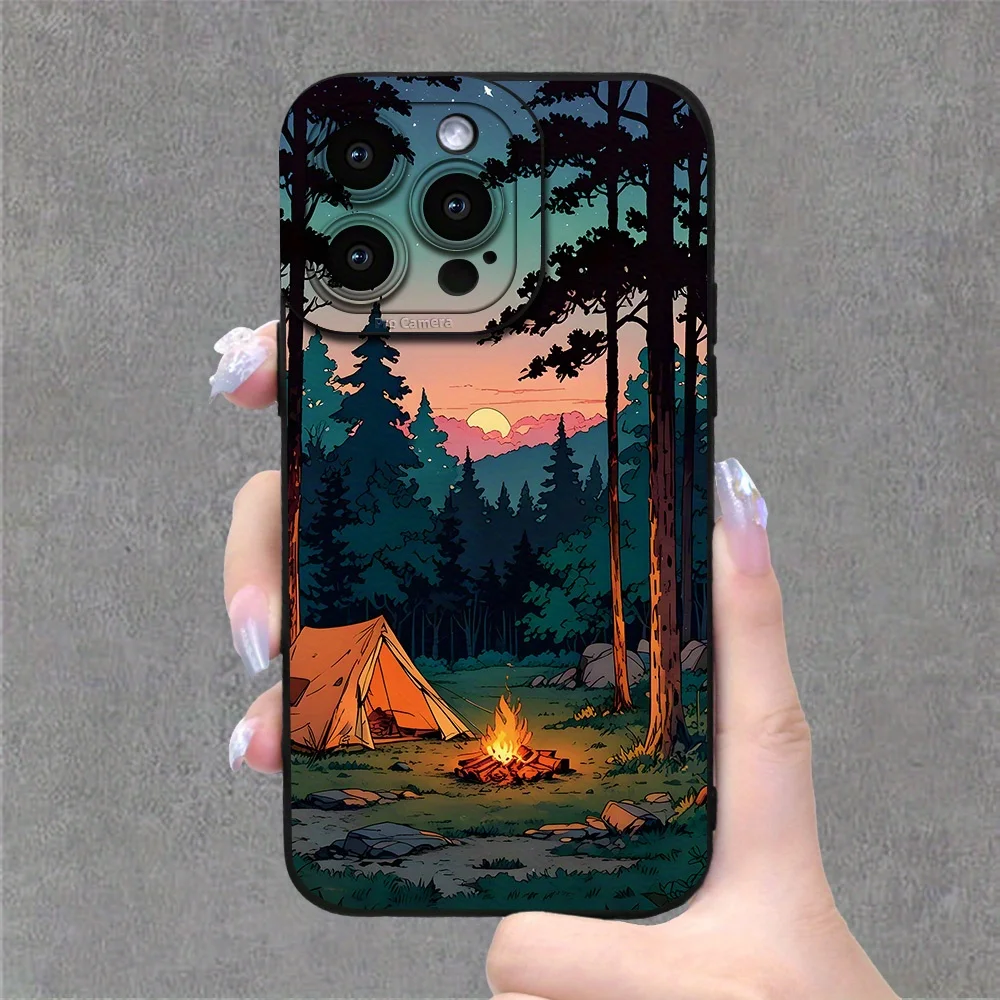 

A Phone Case Atmosphere of Sunset Camping Classic Black Matte Designed Full Protection of Iphone 16/15/14/13/12 Plus Pro Max