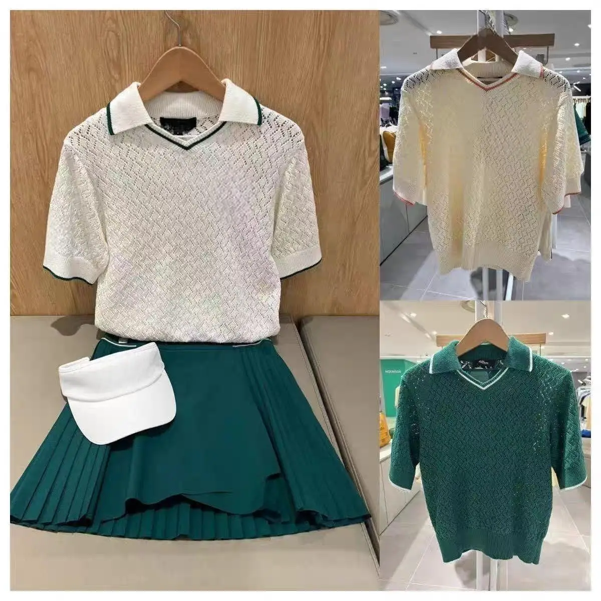 Ladies Cool Hollow Knit Golf Tops Quick Dry Breathable Short Sleeve Shirt Outdoor Sports Golf Apparel