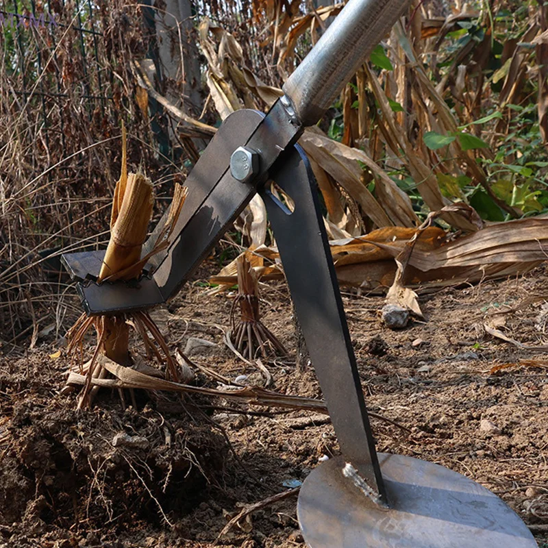 Attrezzo da giardino per la rimozione delle radici per carichi pesanti progettato per una efficiente rimozione manuale delle radici delle piante dei talloni di mais e delle radici di soia