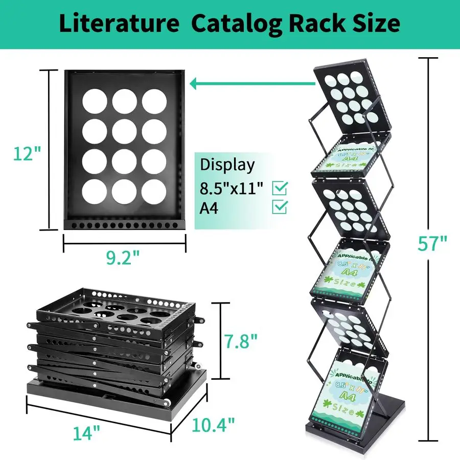 Rak Buku, 6 Kantong Rak Brosur Logam Berdiri di Lantai Rak Majalah Rak Display Brosur Dua Sisi