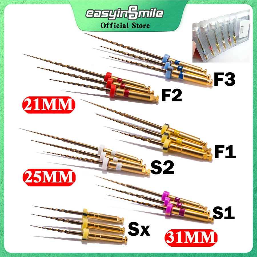 6Pcs EASYINSMILE X-Pro Gold Taper NiTi Super Rotary Endodontic Root Canal Files 25 31mm For Dental Motor