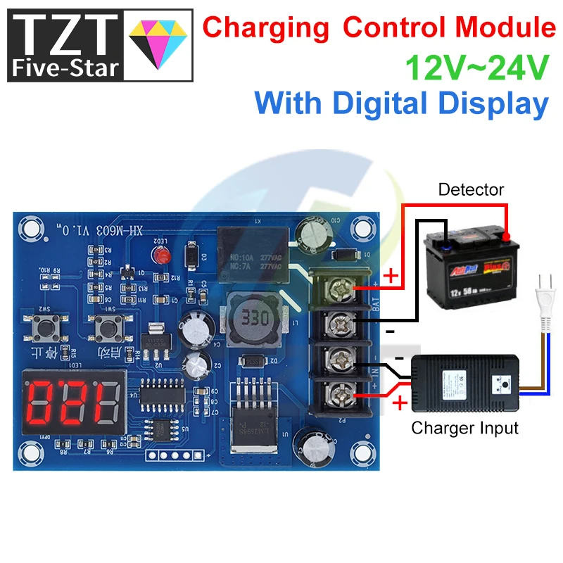 TZT XH-M603 modulo di controllo della ricarica 12-24V scheda di protezione dell\'interruttore di controllo del caricabatteria al litio con Display a