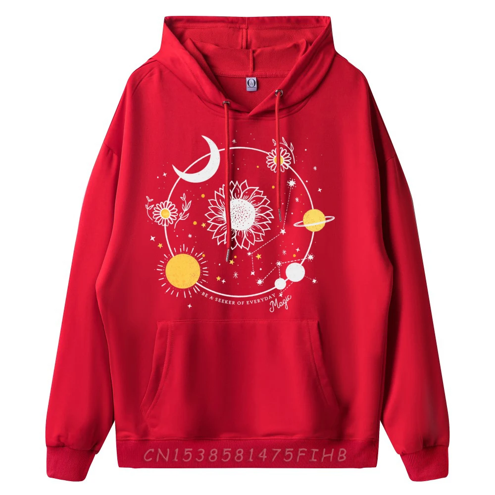 Special Mens Hoodies Round Neck Long Sleeve Celestial Mystical Luna Sunflower Moon Sweatshirt Lose Hoodies