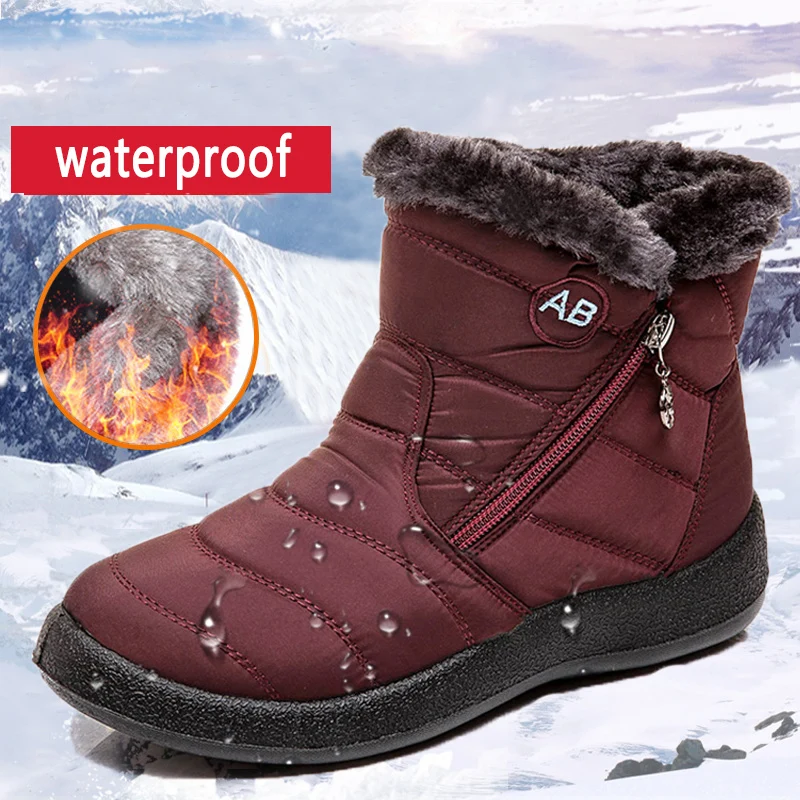 

Boots Women Snow Fashion Boots For Women Zipper Platform New Shoes Woman Waterproof Ankle Boots Fur Botas Mujer Winter Footwear