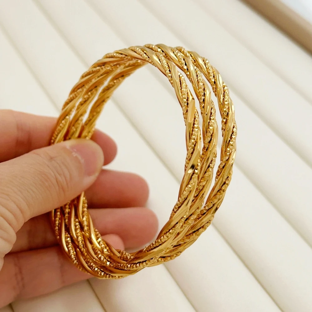 Women\'s Hand Bracelets Gold Color 4mm Twisted Round Circle Cuff Bangles Wristband Pulsera Wedding Jewelry Accessories Gifts