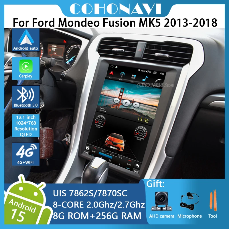 12,1" Android 15 für Ford Mondeo Fusion MK5 2013-2018 Auto-Multimedia-Player Tesla-Stil Bildschirm GPS Stereo-Empfänger Radio CarPlay