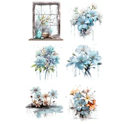 Blue Flower Theme Iron-on Transfer Stickers,Vinyl Heat Transfer Patches for DIY Clothing T-Shirt Heat Transfer Film iron patches