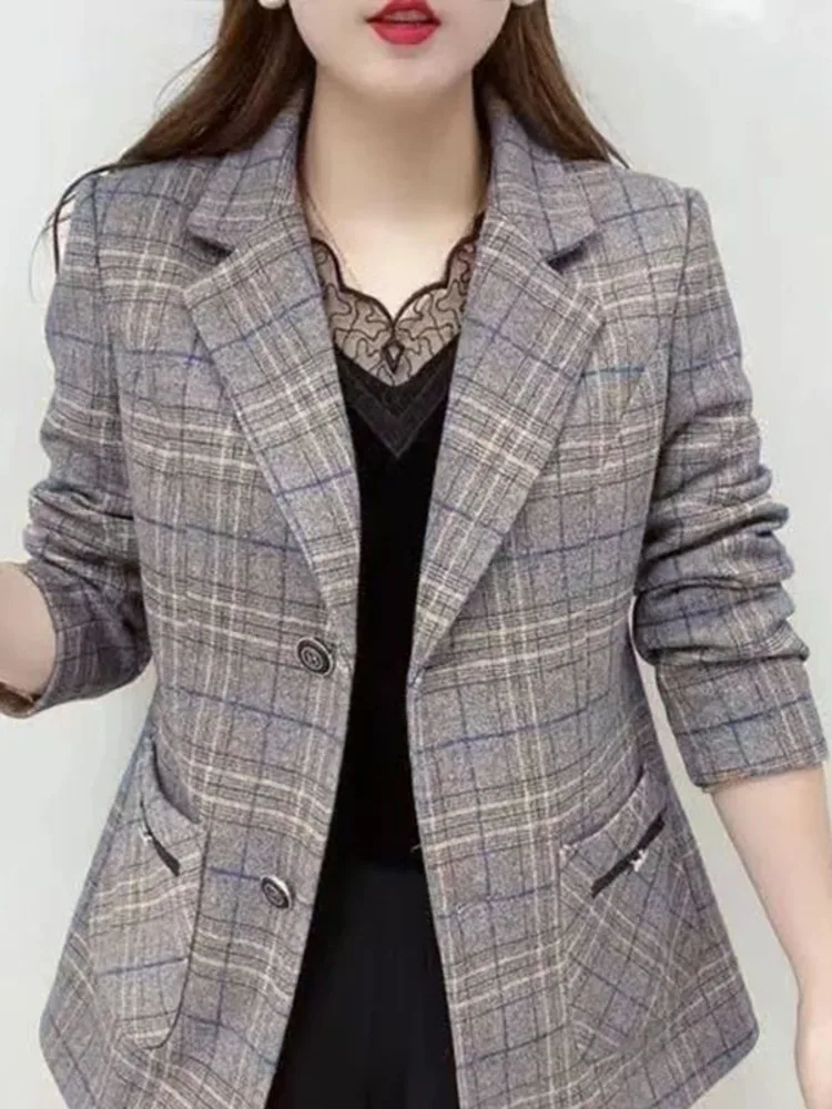 New Women Office Work Fashion Style Long Sleeve Vintage  All-match Chic Single Breasted Turn Down Elegant Casual Blazer