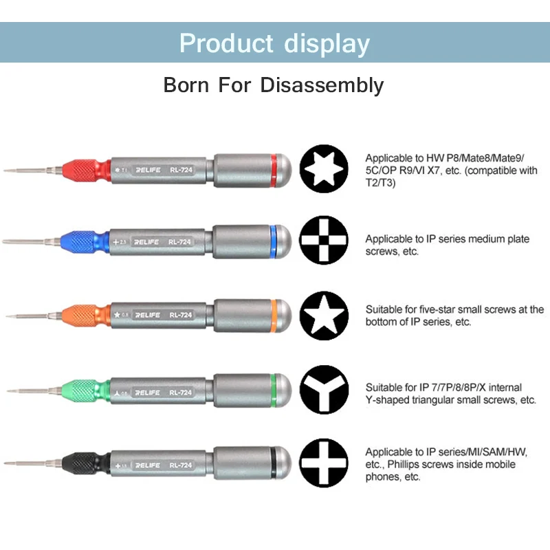 RELIFE RL-724A Mobile Phone Disassembly Torque Screwdriver Set Strong Magnetic High Precision S2 Steel Bit Repair Bolt Drivers