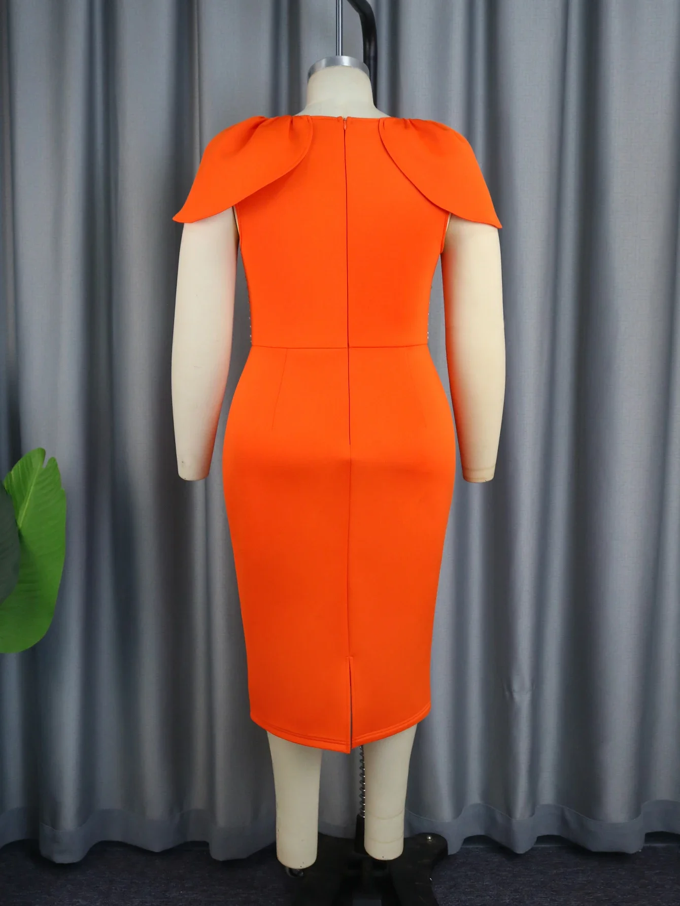 Plus Size Patchwork Midi Dresses for Ladies O Neck See Through Beading Orange Bodycon Cocktail Evening Birthday Outfits 2024