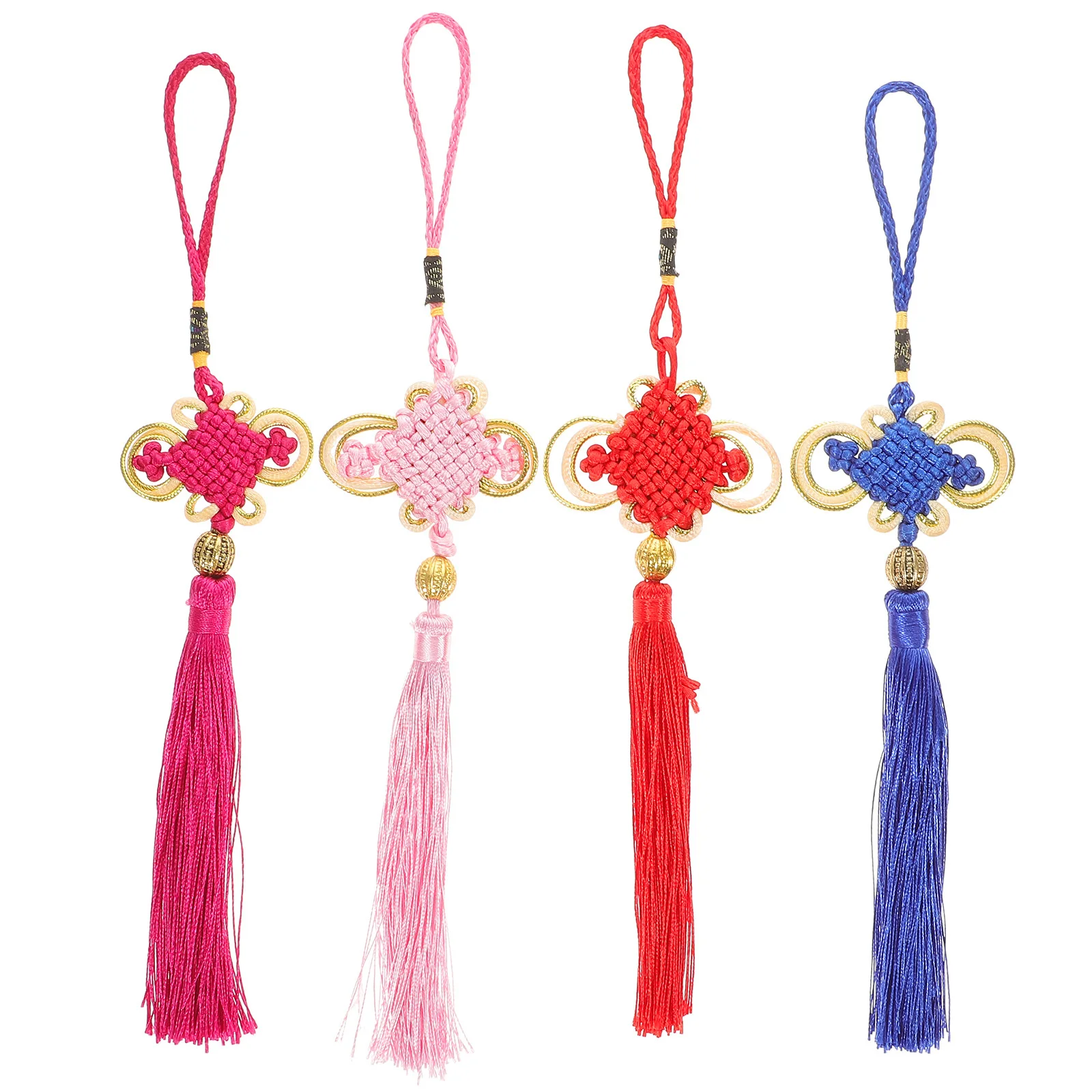 พู่ห้อยตกแต่งแบบจีน 4 ชิ้น สำหรับแขวนกระจกมองหลังในรถยนต์ ของตกแต่งพู่จีน สีแดง สำหรับตกแต่งบ้านและกระเป๋า