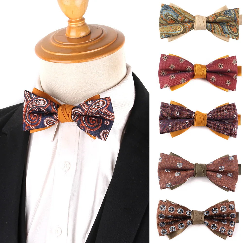 Men's Fashion Double-layer Thickened Bow Tie Jacquard Floral Bowties For Men Women Wedding Party Events Pre-ties