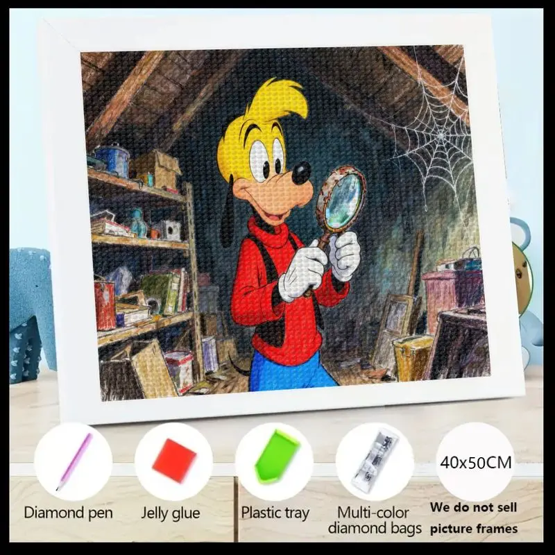 

1PC Children's & Adults DIY 5D Diamond Painting Kit, Cartoon Dog Character Max Goof with Magnifying Glass Full Drill Crystal Rhi