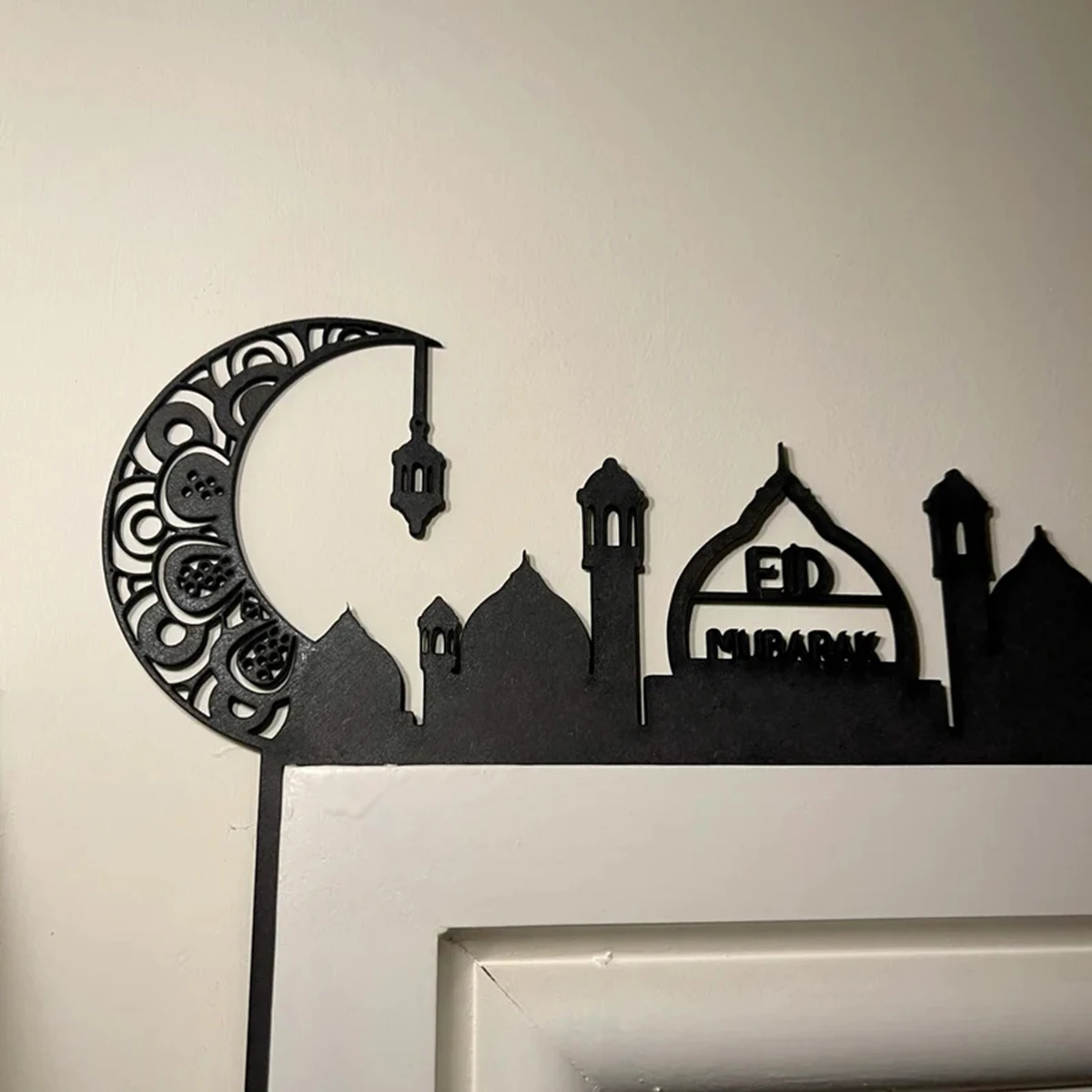 1 Pc Hollow Moon Church Door Frame Decoration with Door Lintel Letters and Signs, Happy Ramadan, Eid Mubarak Hanging Ornaments