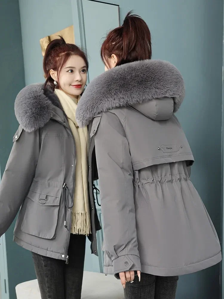 

New Winter Women's Parkas Plush Cotton Jacket Thick Hood Snow Wear Outwear Female Casual Wool Collar Warm Cotton Padded Coat