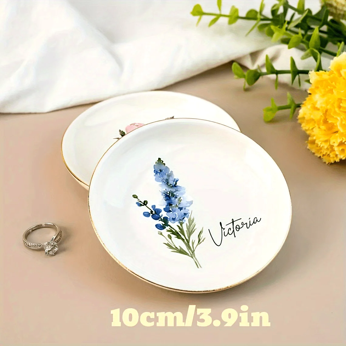 

Customizable Personalized Birthday Floral Jewelry Tray, Watercolor Flower Wreath Plate, Friendship Gift, Bridal Party Favor, Chr