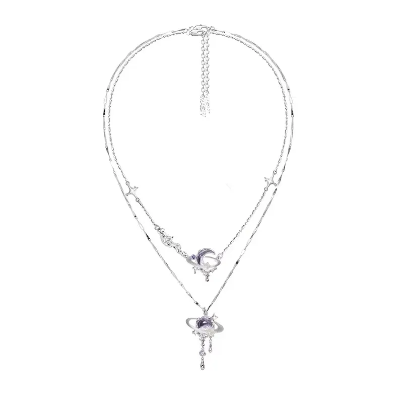 MASW Original Design Temperament Delicate Purple Moon Necklace For Women 2025 Trend New Modern Jewelry Fine Accessories