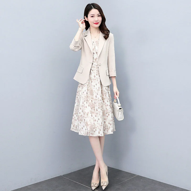 

Two Piece Of Set Dress Suit Female Casual One Button Suit Elegant New Style Outwear Pure Lust Fragmented Flower Dress Female