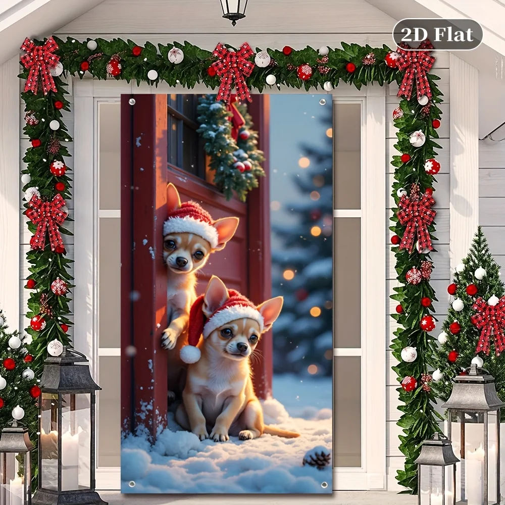 2D flacher 1-teiliger Weihnachts-Polyester-Türvorhang – festliche Feiertagsdekoration mit Haustiermotiv, perfekte Schlafzimmer- und Eingangsdekoration
