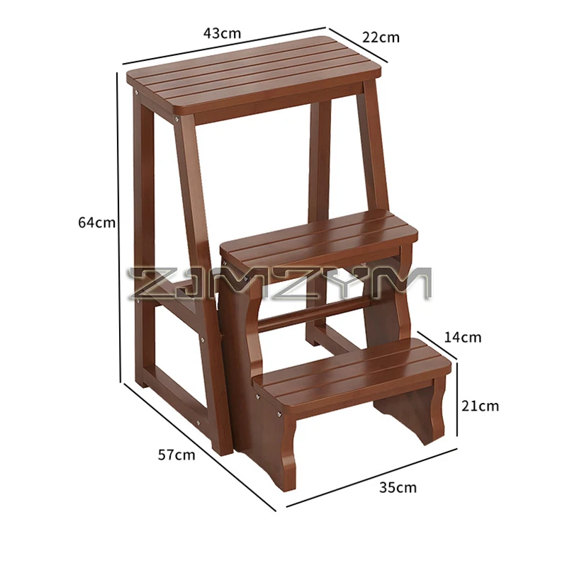 Solid Wood Folding Ladder Stool Household Three-step Climbing Stool Dual-use Indoor Multifunctional Step Ladder Stool image 6