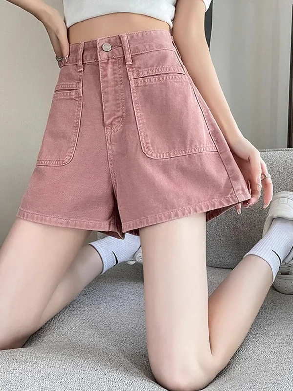 Pink Denim Short Shorts Women Loose Wide Leg Summer New High Waist Retro Slim A-Line Small Hot Pants Sexy Girls Short Pants