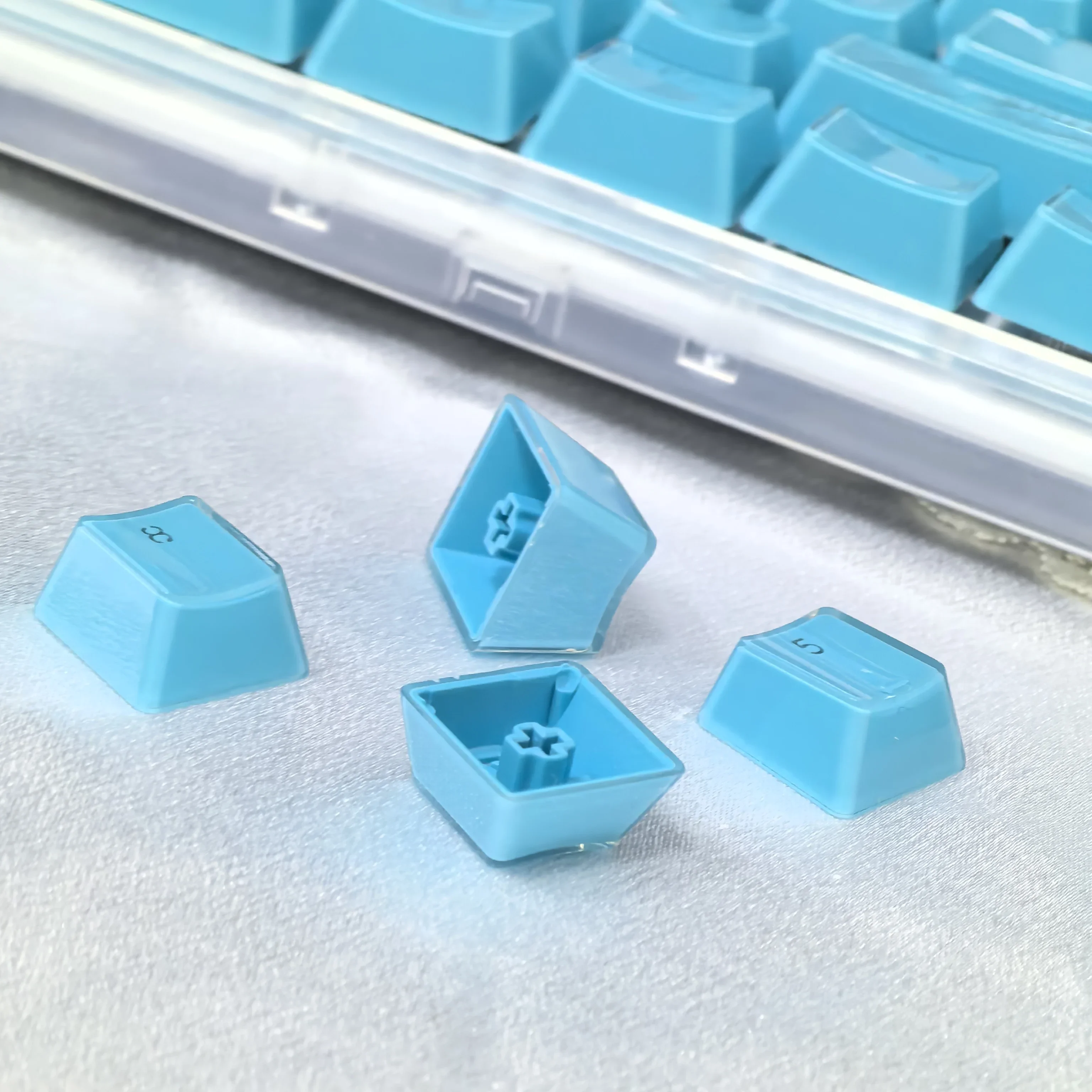 Capuchons de touches de clavier en cristal bleu, 104 /123, carrés, translucides, adaptés au clavier 87/104/61, Pbt, hauteur OEM