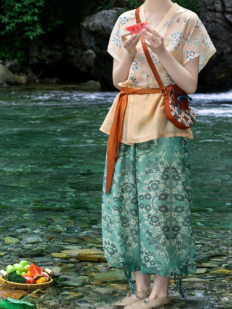 

Традиционный китайский костюм для женщин: летний комплект с топом и брюками в стиле Ханьфу (Ан Гонг Ю Тан Динас Сле)