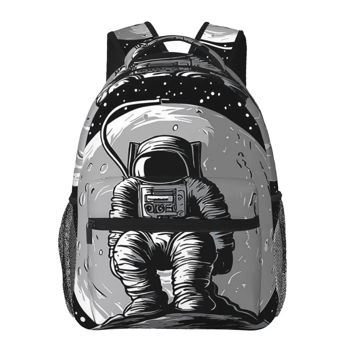 

Cartoon Astronaut Sitting On Rocks Student Backpack School Bag Hiking Travel Daypack for Men Women Fashion Bookbag Shoulder Bags