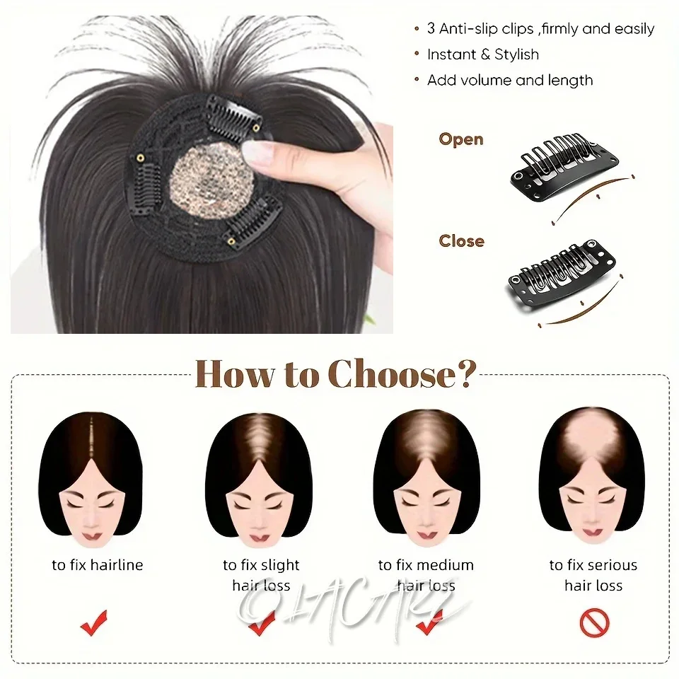 OLACARE Synthetic Topper Hairpiece False Bang Clip-In Bangs Extension Natural Fake Fringe Invisible Clourse Hairpiece for Women