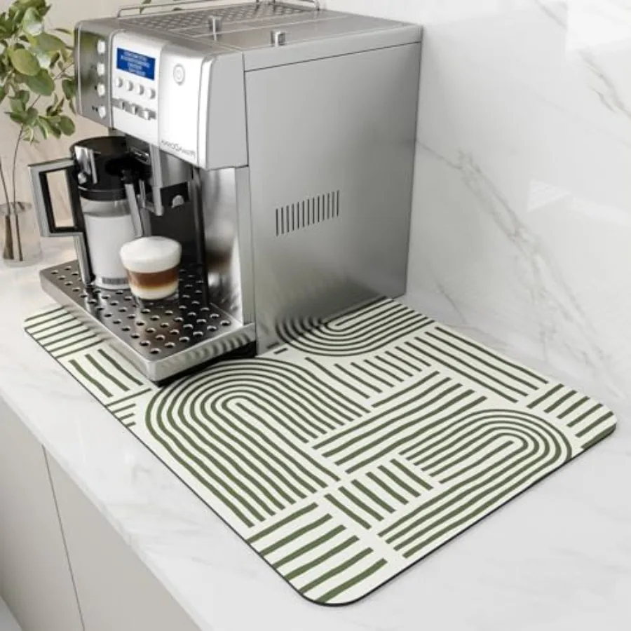 

Coffee Mat Hide Stain Rubber Backed Absorbent Dish Drying Mat for Kitchen Counter - Fits Under Coffee Maker or hine - Green Lin