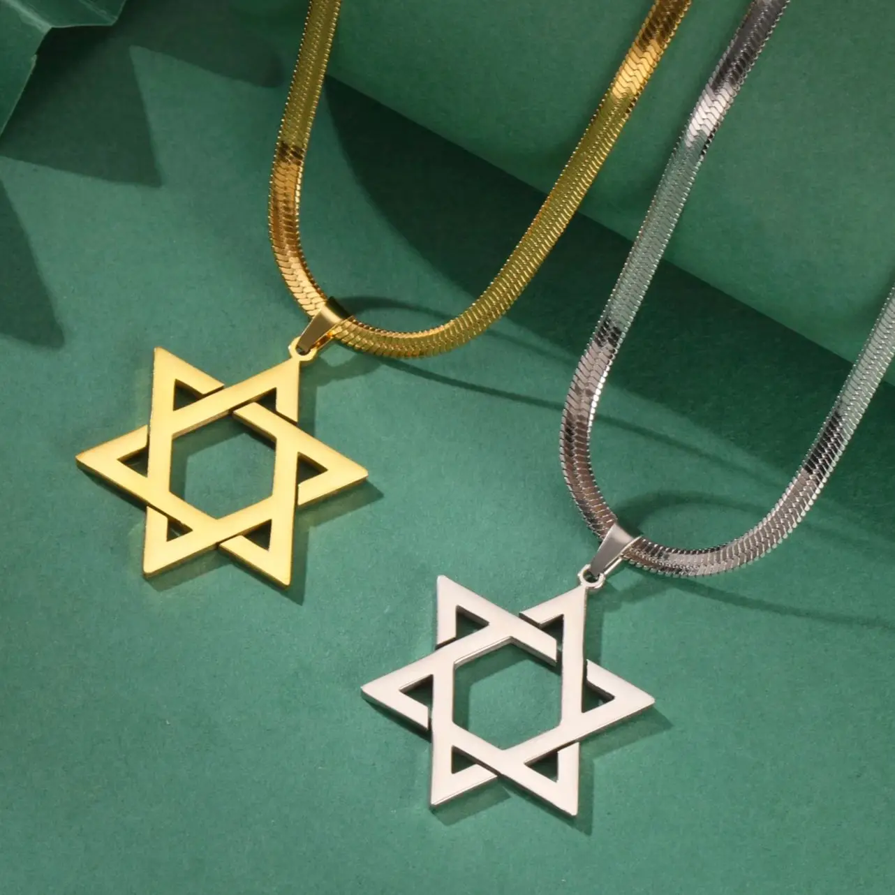 LIKGREAT Star of David Necklace Jewish Hexagram Necklaces for Women Men Snake Chain Family Stainless Steel Jewelry Birthday Gift image 3