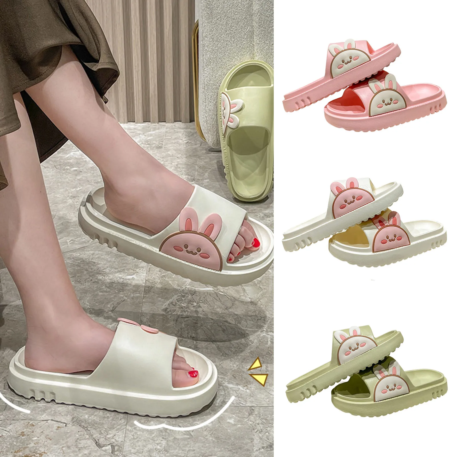 Summer Cartoon Cute Open Toe Shower Slippers Lightweight Couple Sandals Non-Slip And Soft Stylish Slippers For Outdoor Indoor