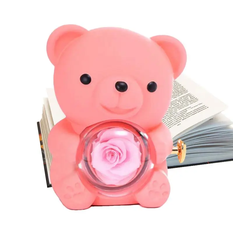 

Bear Necklace Case Romantic Bear and Rose Jewelry Box Hug Bear Decoration Necklace Box Rose and Rotating Bear Case with Double