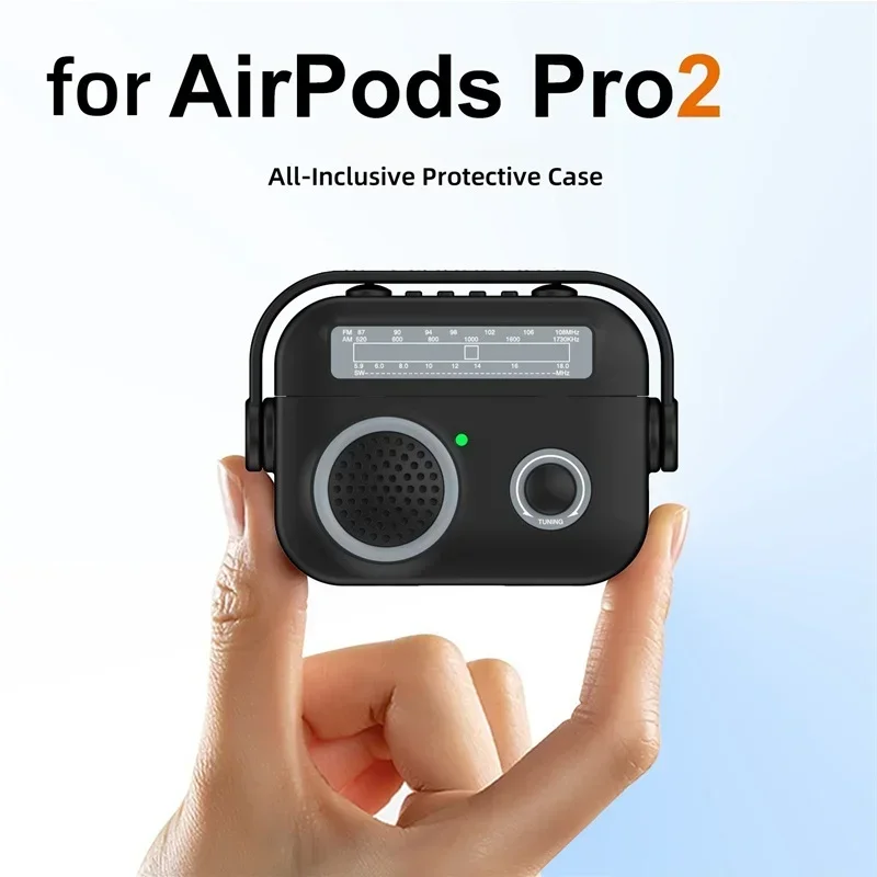 

Suitable For Apple Airpods 1 or 2 Airpods 3 Pro 2 Headset Protective Case Creative Retro Radio With Lock Cap Generation Silicone