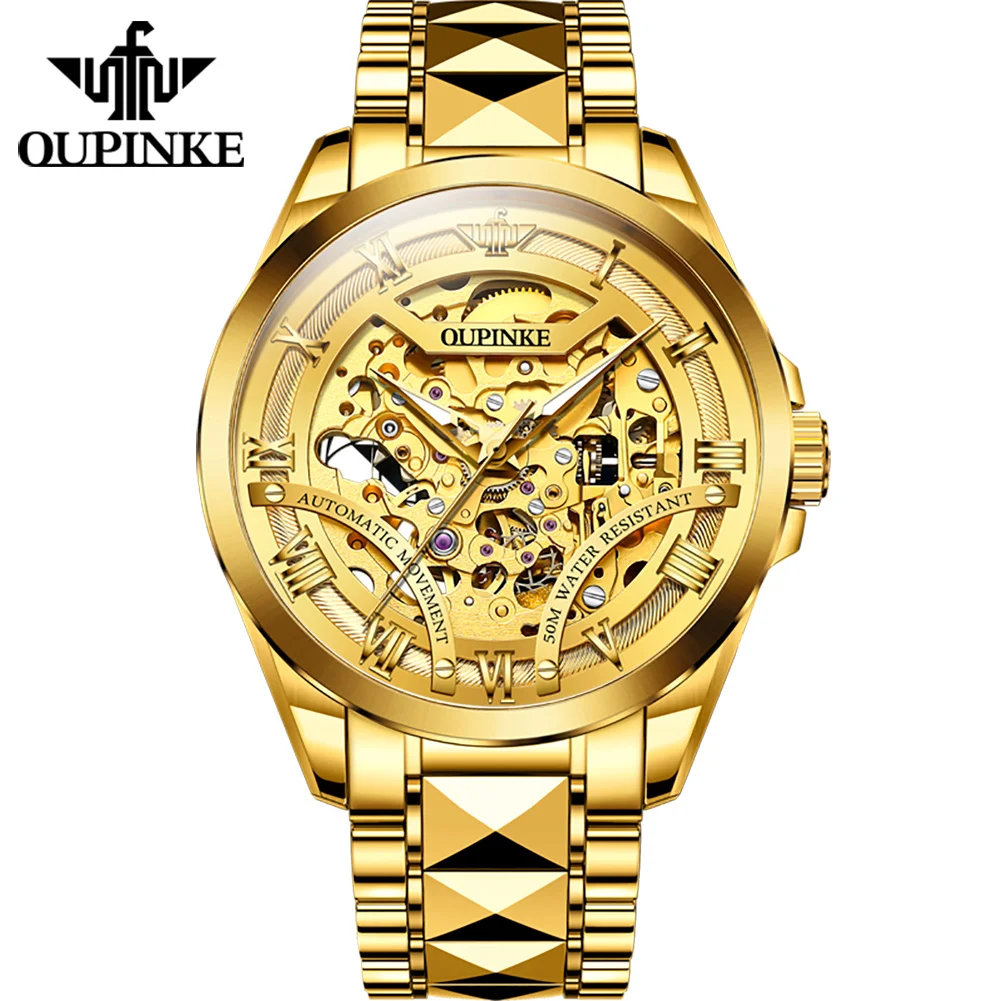 OUPINKE 3210 High-end Gold Watch for Men Stainless steel Luminous Waterproof Luxury Brand Automatic Mechanical Watch