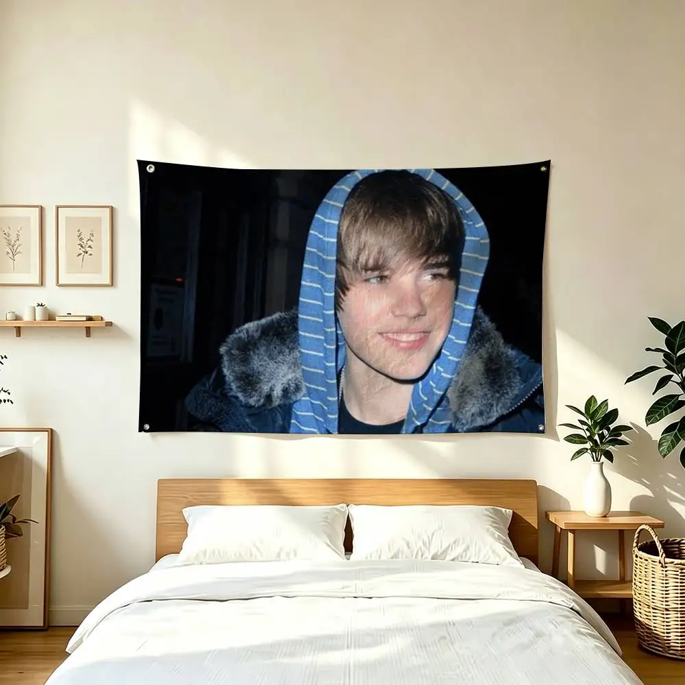 J-Justin Bieber Pop Star Portrait  Flags for Bedrooms Home Decor Items Outdoor Decors Garage Decoration Flaga