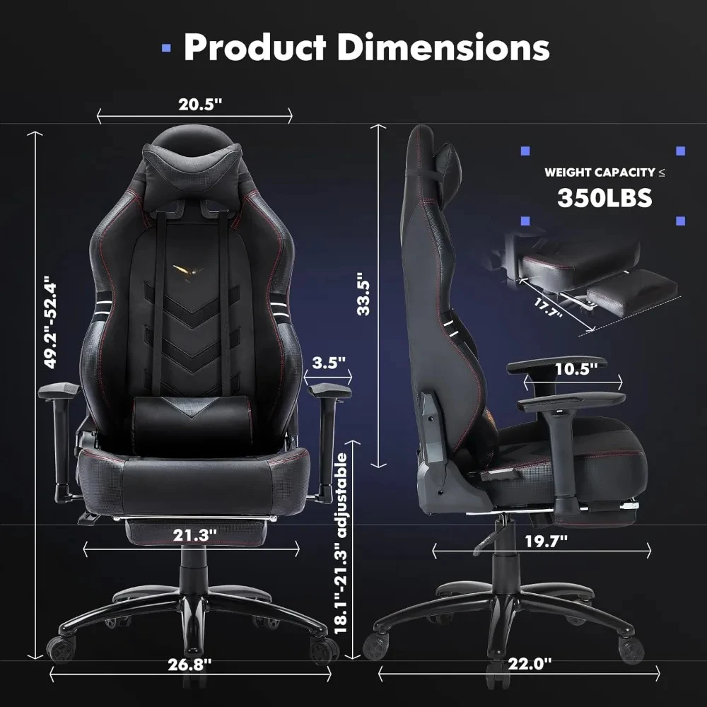 Big and Tall Gaming Chair with Footrest 350lbs-Racing Computer Gamer Chair, Ergonomic High Back PC Chair with Wide Seat