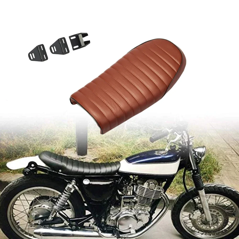 Brown Motorcycle Flat brat Styling Vintage Saddle Cafe Racer Seat For Honda CB200 CB350 CB400  Yamaha SR400/500 XJ XS KZ