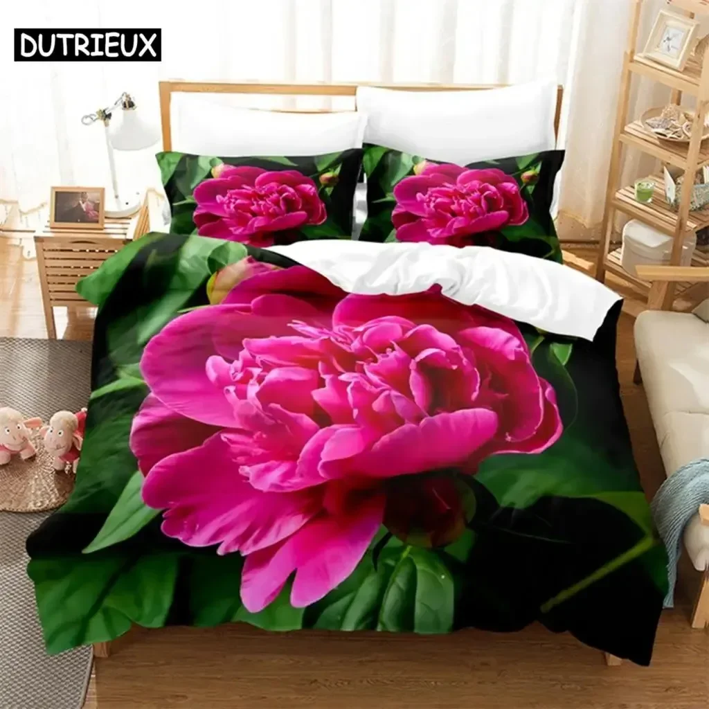 Purple Peony Queen 3D Duvet Cover Bedding Set Comforter Linen Pillowcases Home Decor Single Double Twin King Queen