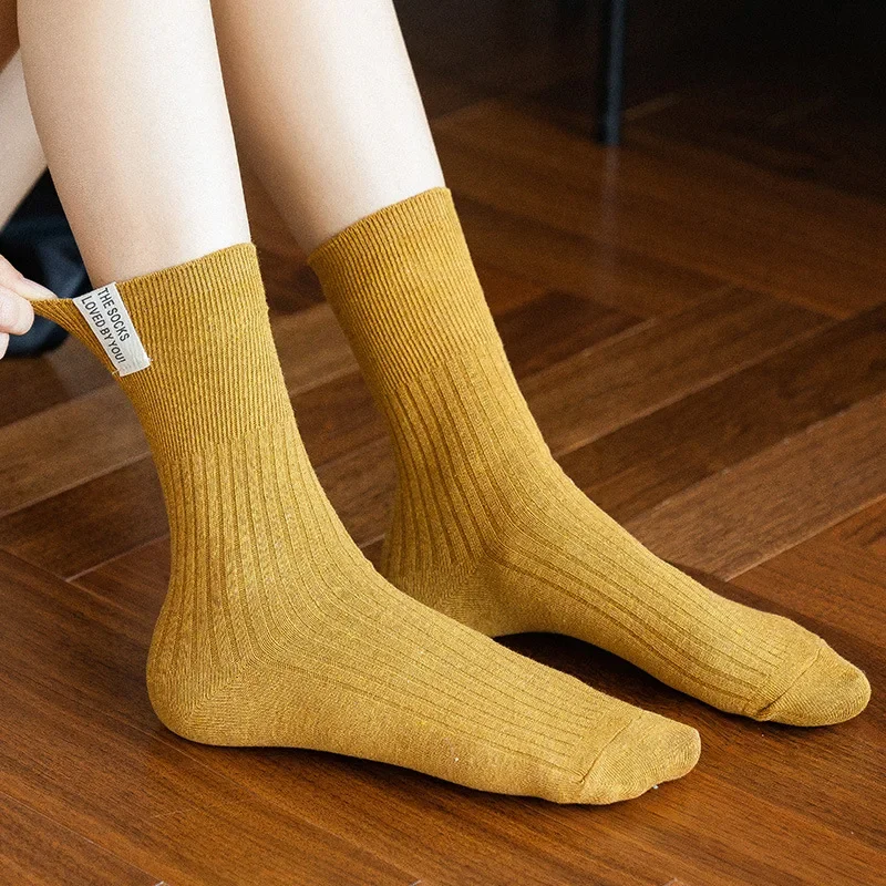 Japanese Korean Fashion High School Girls High Socks Solid Color White Khaki Beige Loose Socks Cotton Knitting Women Long Socks