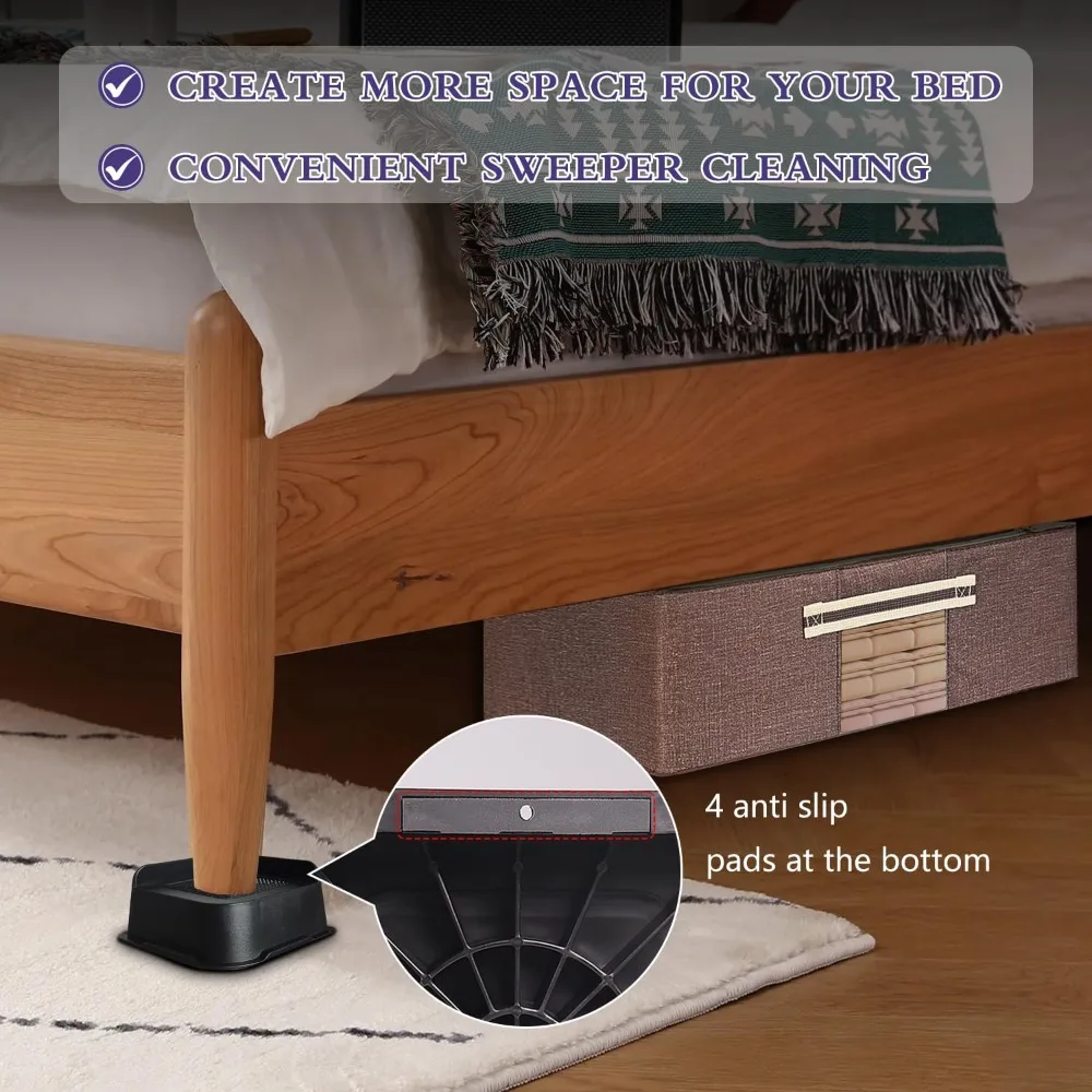 رافعات سرير 2 بوصة شديدة التحمل 4 عبوات، رافعات أثاث على شكل حرف L مقاس 2 بوصة تدعم 5000 رطل، رافعات رفع كبيرة الحجم لإطار سرير النوم