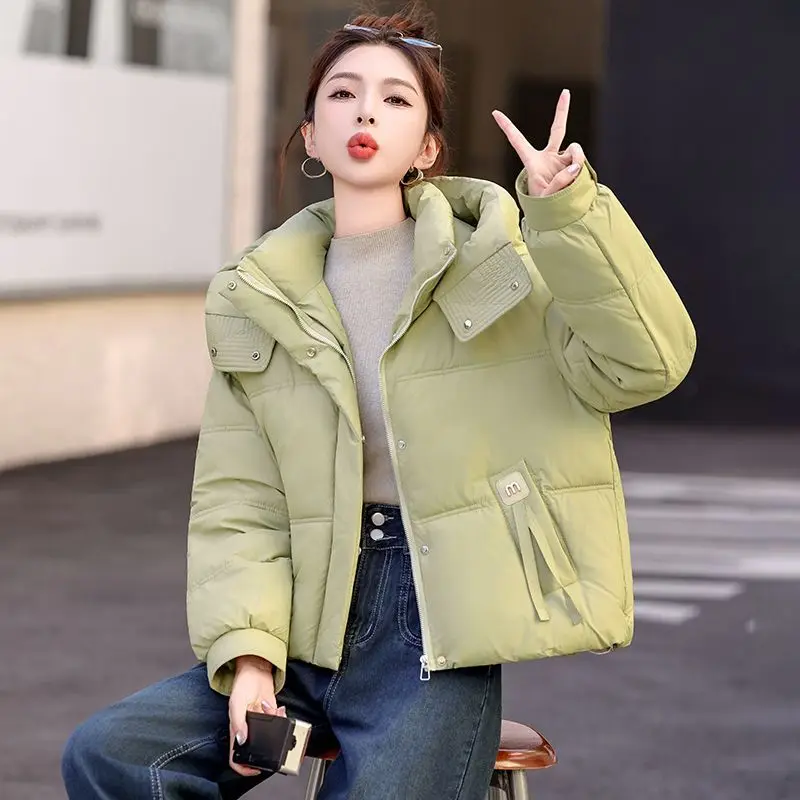 

Корейская пуховая хлопковая куртка, женская осенне-зимняя новая теплая парка с хлопковой подкладкой и капюшоном, короткое пальто, женские повседневные женские топы