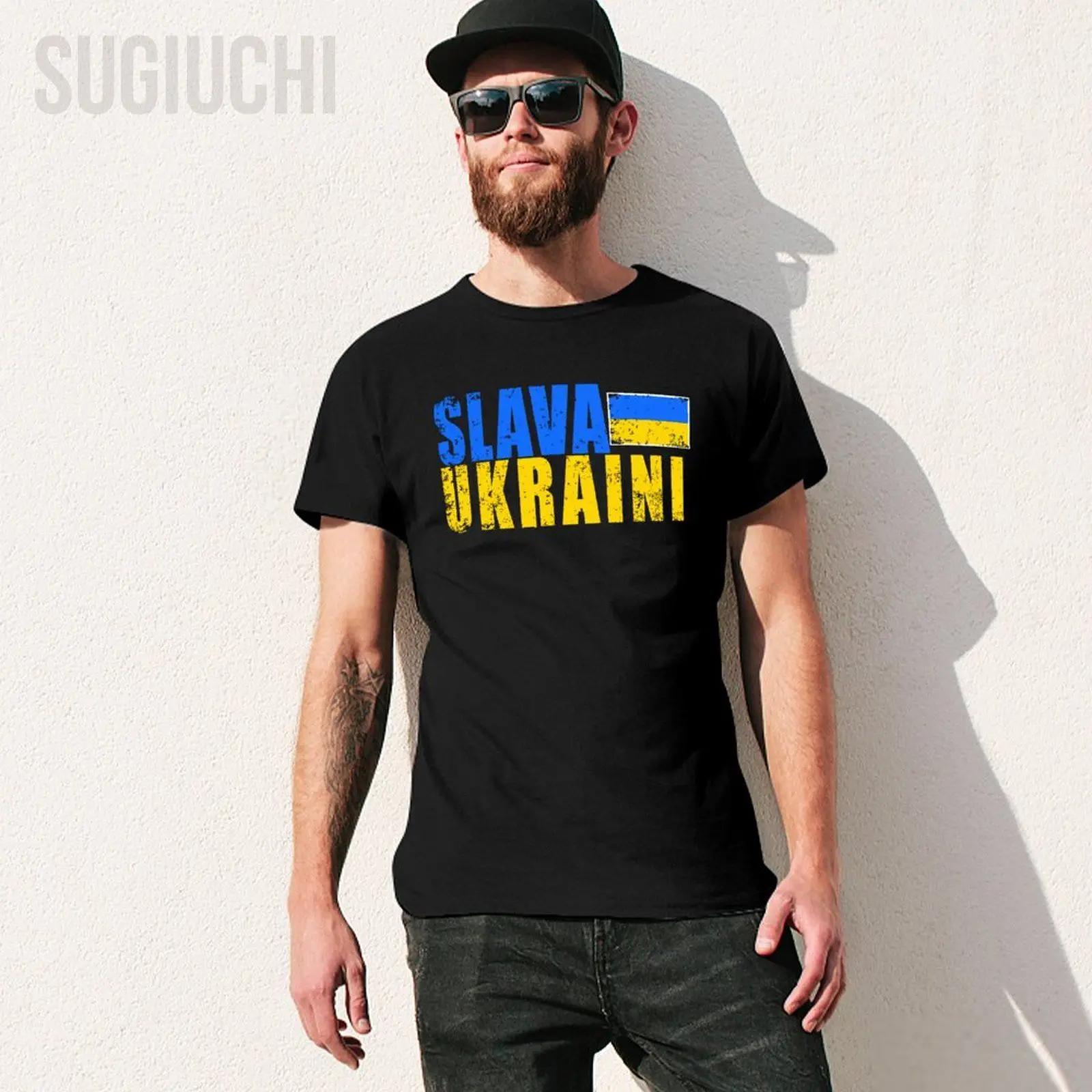 Unisex Men SLAVA UKRAINI Ukraine Flag Colors Distressed Retro Tshirt Tees T Shirts Women Boys 100% Cotton T-Shirt