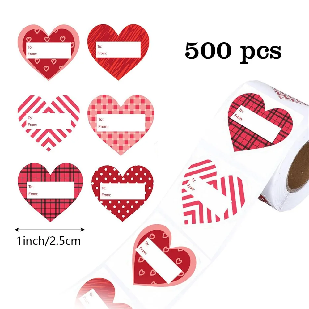 1 Rolle 500 Stück Herzförmige Nachrichtenetiketten Valentinstag Liebesaufkleber Hochzeit Geburtstag Jubiläum Karneval Party Dekoration