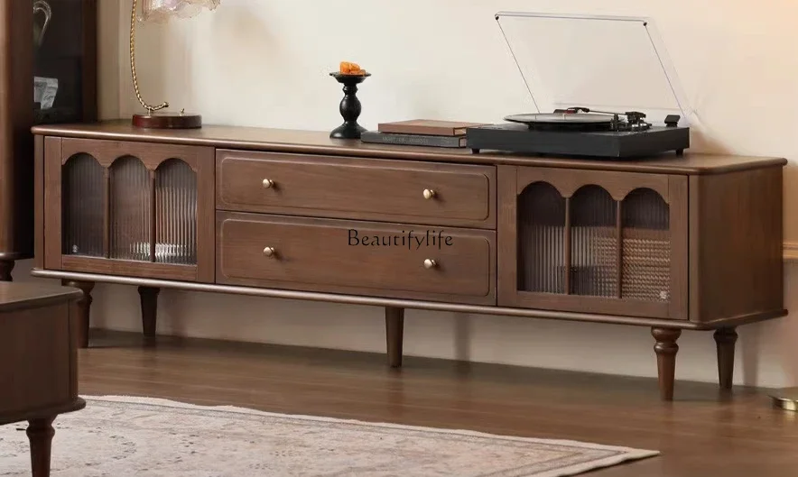 

X4 *Solid wood TV cabinet American retro storage living room black walnut TV cabinet